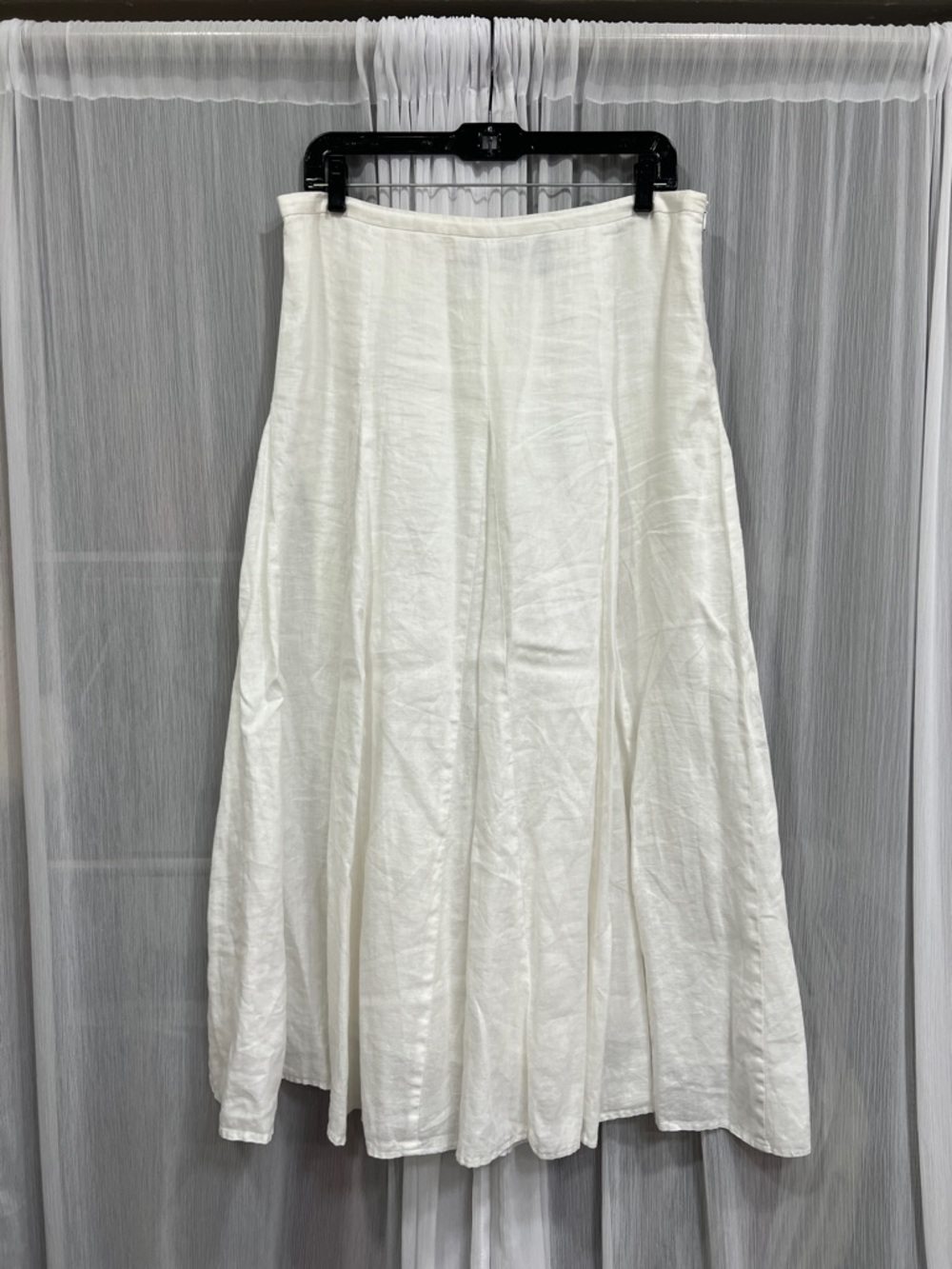 100% LINEN SKIRT Classic White Linen A-Line Midi skirt with flowy godets
